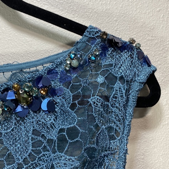 Adrianna Papell lace blue‎ embelished top dress blue - Picture 4 of 13